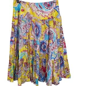 Lauren Ralph Lauren Yellow Multi Paisley Tiered Skirt